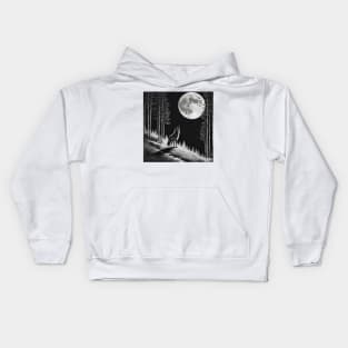 gray wolf with moon Kids Hoodie